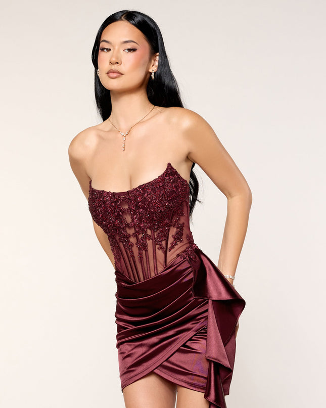 Anissa Satin Sash Corset Mini Dress