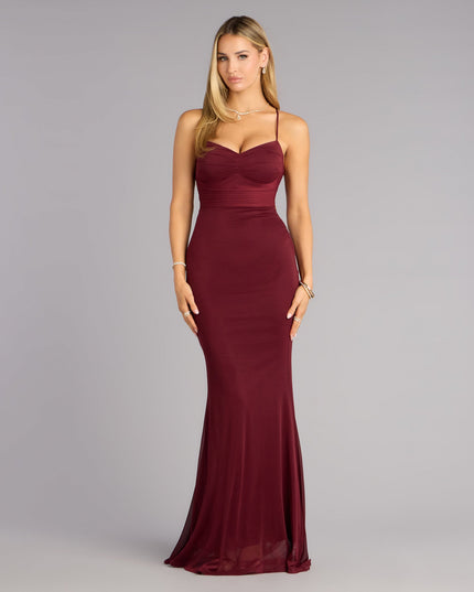 Khloe Mesh Lace-Up Mermaid Formal Dress