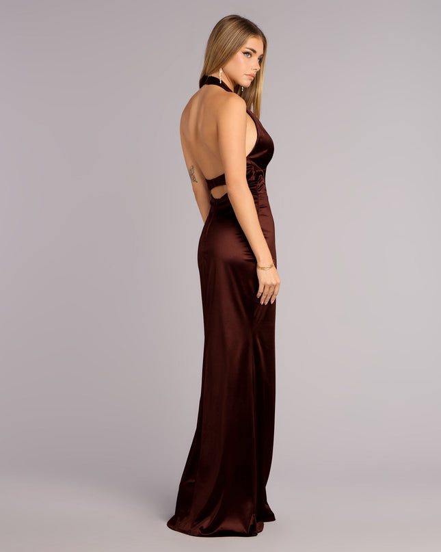 This brown prom dress, the Ariyah Satin Halter Mermaid Dress , features a sleek, floor-length design with trend-forward details that capture the excitement of Prom 2026.