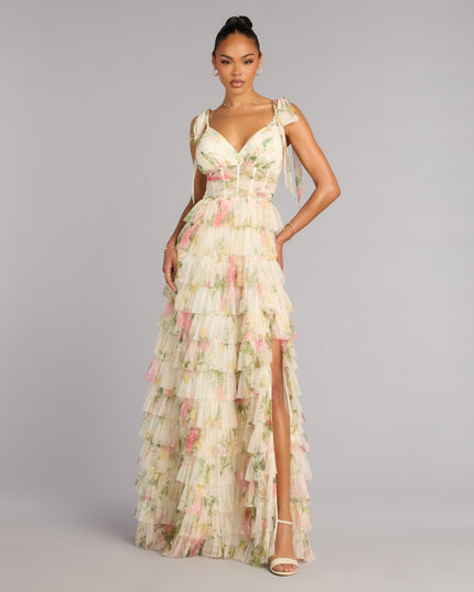 Malia Floral Ruffle A-Line Formal Dress