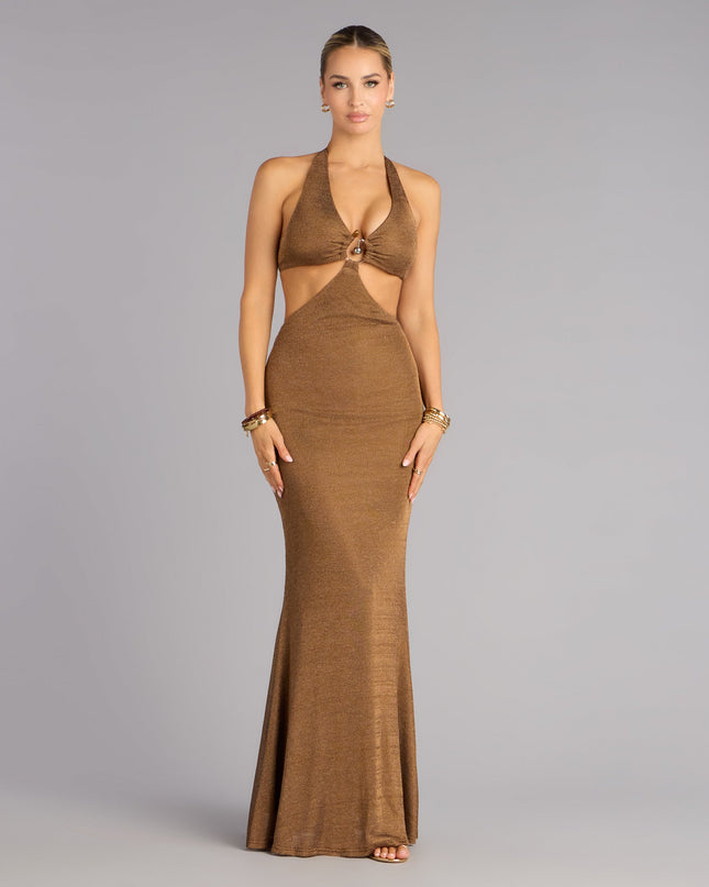 Laren Metallic Halter Mermaid Formal Dress