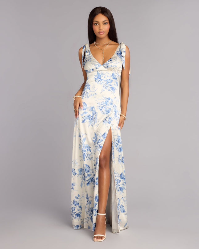 Lizzie Floral Satin A-Line Formal Dress