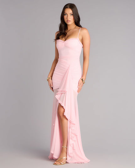 You’ll have effortless movement and dreamy vibes all night in the Sherrie Mesh Slit Mermaid Formal Dress—a pink prom dress made for twirling, posing, and showing up.