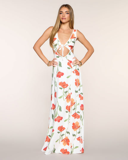 Rylan Floral Linen Cutout A-Line Dress