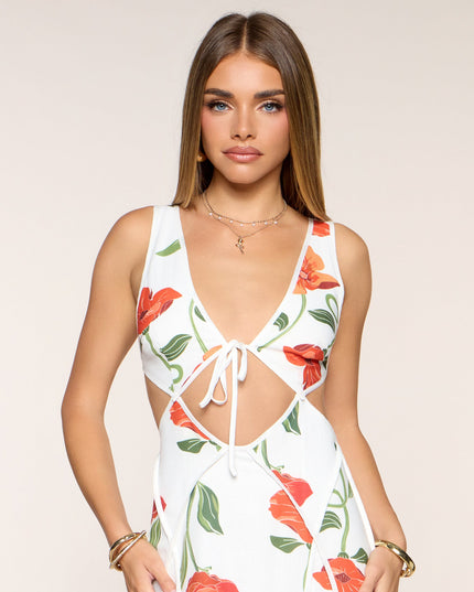 Rylan Floral Linen Cutout A-Line Dress
