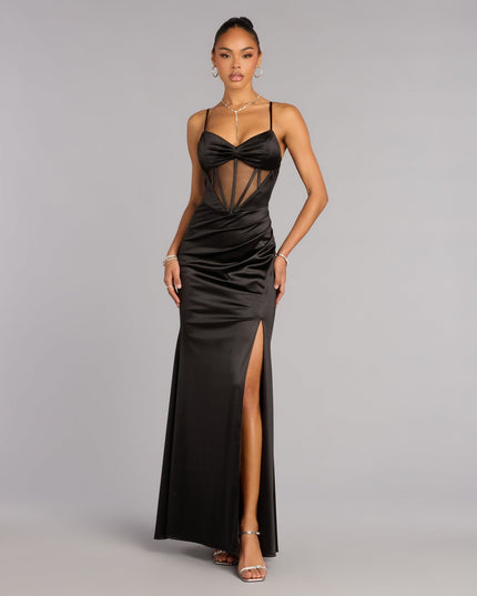 Ruth Satin Corset Slit Formal Dress