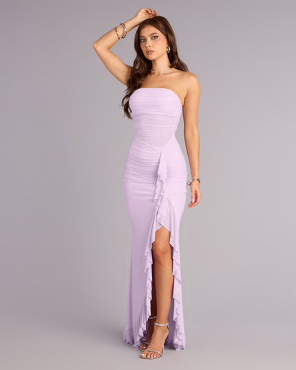 Sienna Mesh Ruffle Slit Formal Dress