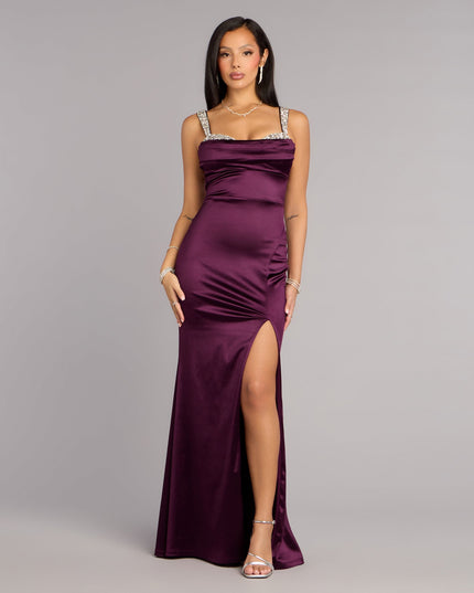 Sohni Satin Rhinestone Trim Mermaid Formal Dress