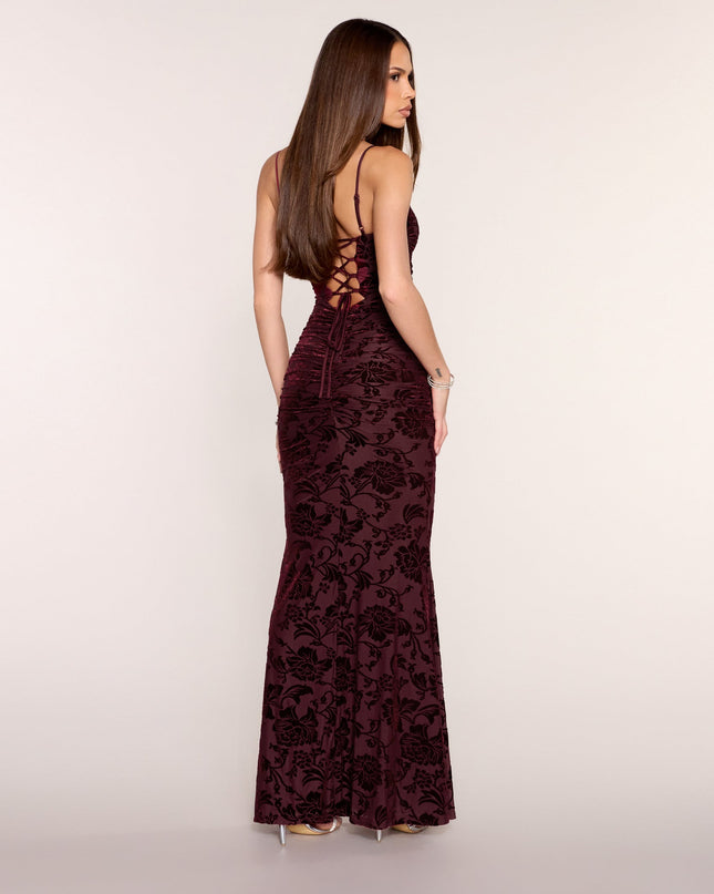 Aileen Floral Velvet Burnout Mermaid Dress