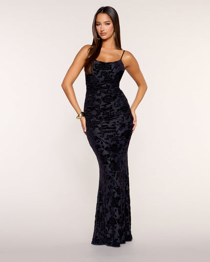Aileen Floral Velvet Burnout Mermaid Dress