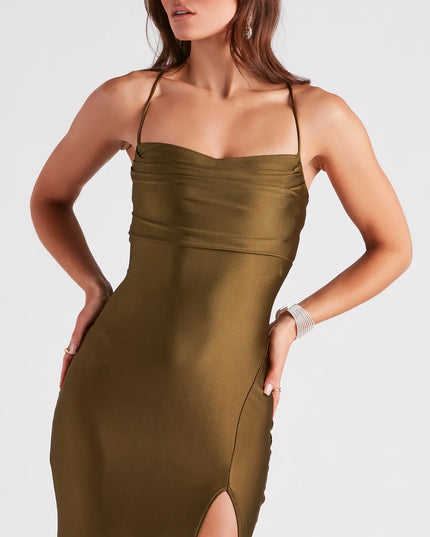 Delia Formal Cowl Neck Long Dress