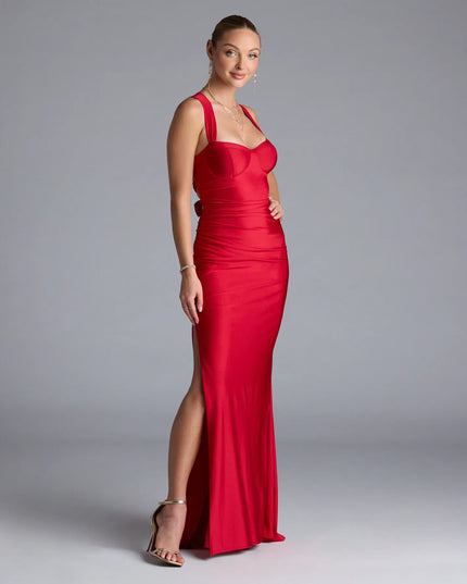 Whitney Lace-Up Slit Formal Dress
