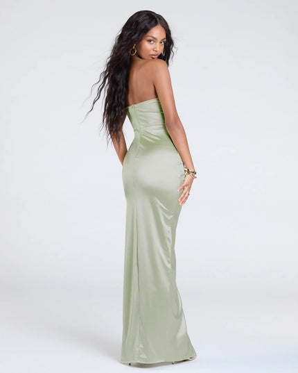 Brianna Satin Strapless High Slit Column Dress