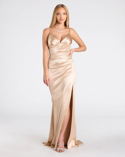 Jordyn Formal Satin Mermaid Dress With Train