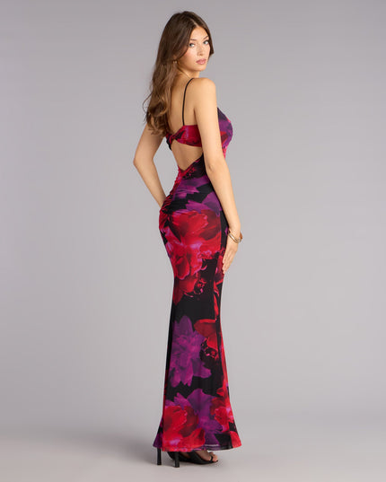 Late Bloom Energy Floral Mesh Maxi Dress