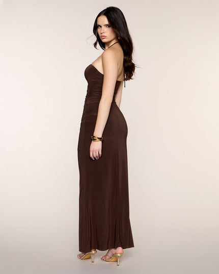 Sleek Hardware Cutout Halter Maxi Dress