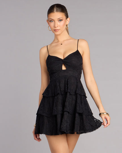 Boldly Sweet Lace Ruffle Mini Dress