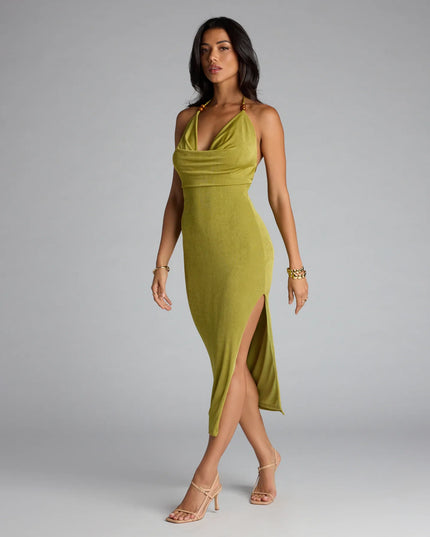 Chic Paradise Halter Open Back Slit Midi Dress