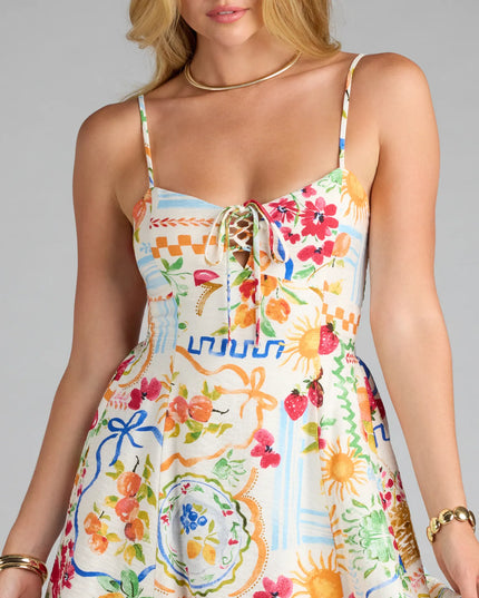 Getaway Bound Lace-Up Print A-Line Dress