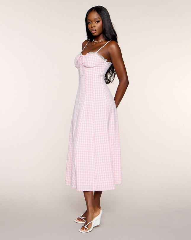 Brunch Booked Gingham Print A-Line Midi Dress