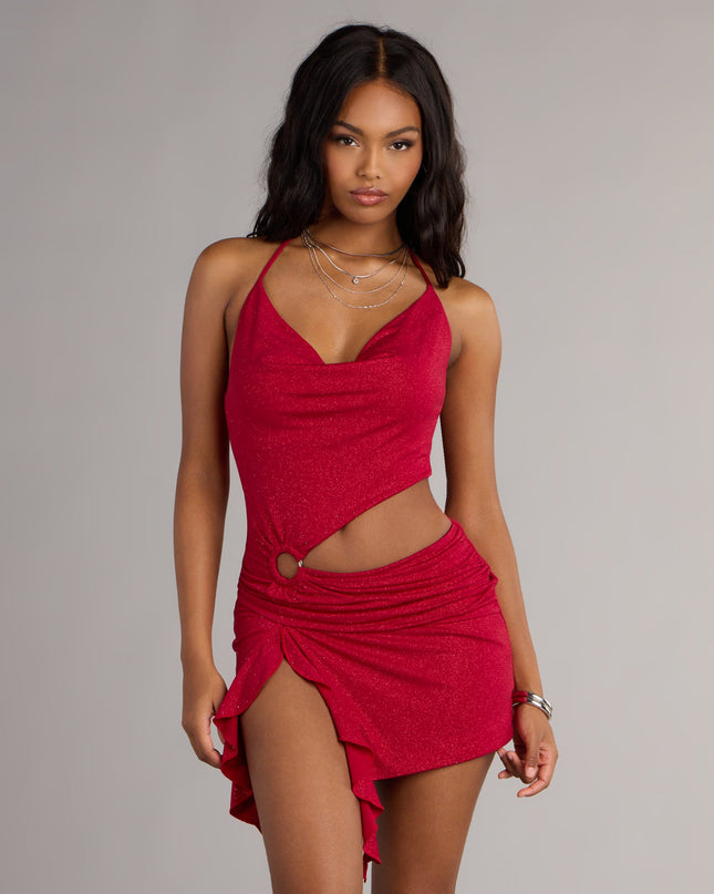 All Eyes On You Glitter Knit Cutout Mini Dress