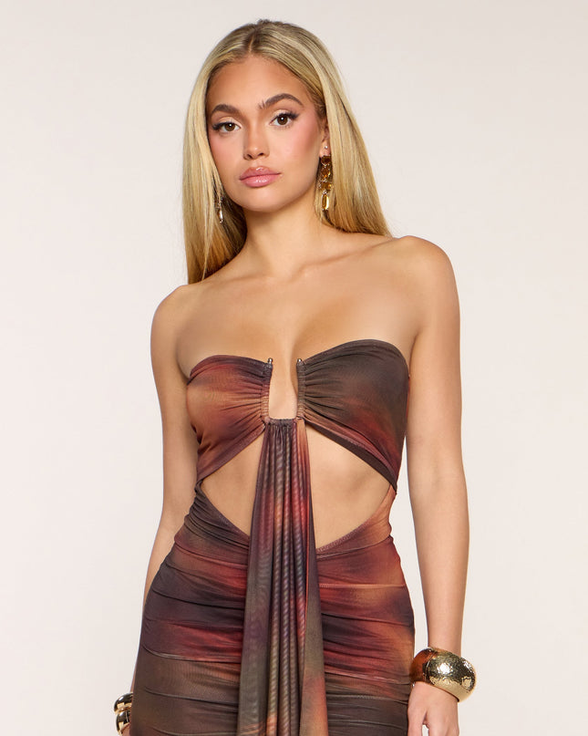 Bold Allure Abstract Print Cutout Mini Tube Dress