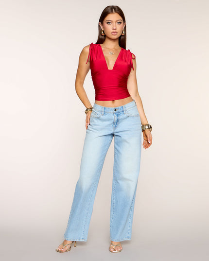 Sleek Look V-Neck Ruched Knit Top