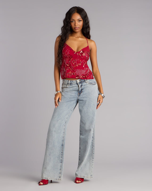 All Eyes On You Sequin Floral Top