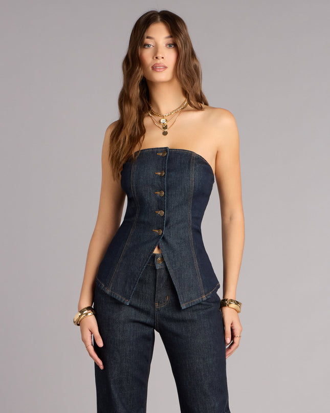 Effortlessly Dialed In Denim Strapless Top