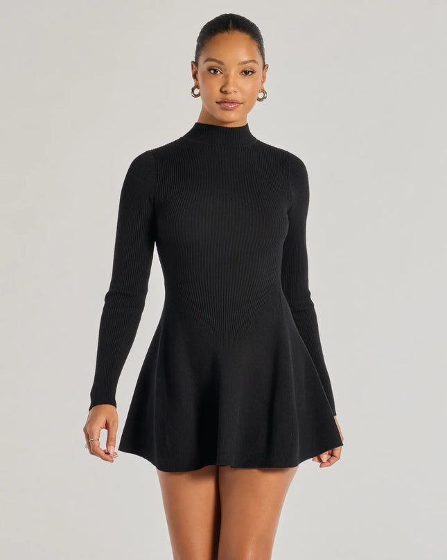 Cute And Cozy Mock Neck Knit Skater Dress