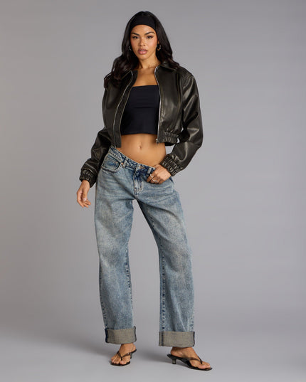 Cool Factor Faux Leather Bomber Jacket