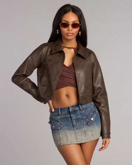 Cropped Attitude Faux Leather Jacket