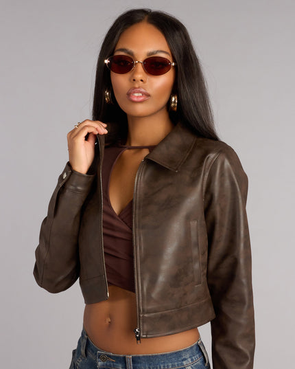 Cropped Attitude Faux Leather Jacket