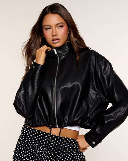 City Mode Faux Leather Bomber Jacket