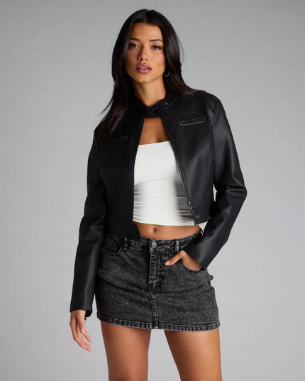 Layer the Along For The Ride Faux Leather Biker Jacket over any outfit to add edge and structure with this sleek black faux leather jacket.