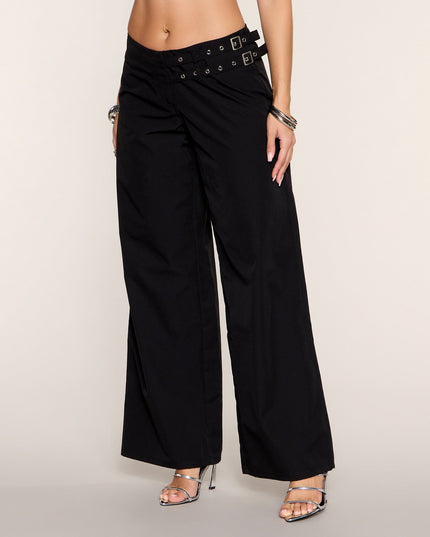 Low Profile Double-Buckle Wide-Leg Pants