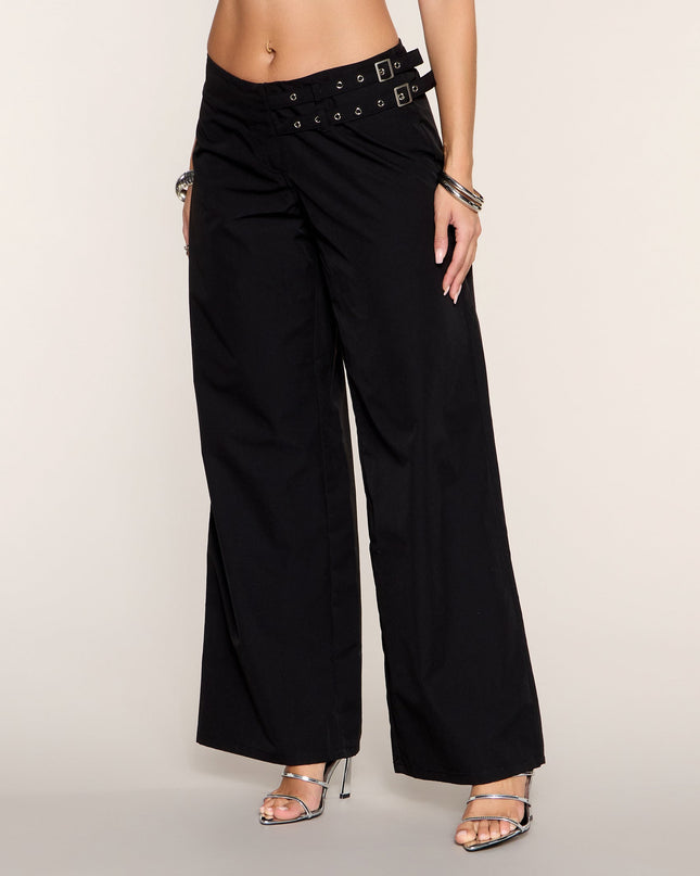 Low Profile Double-Buckle Wide-Leg Pants