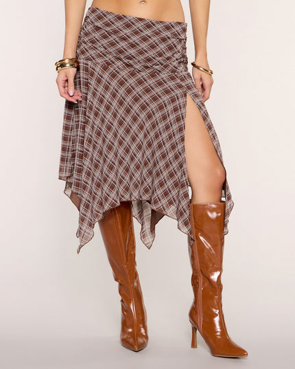 Checked Out Plaid Slit Midi Skirt