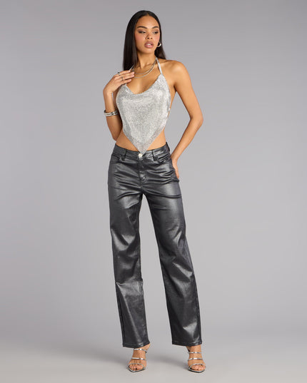 On the Glow Coated Glitter Straight-Leg Pants