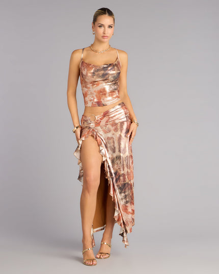 Golden Rush Metallic Ruffle Maxi Skirt