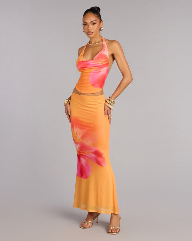 Sunset Mood Tropical Floral Maxi Skirt