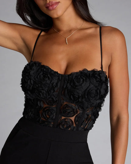 Get inspired with the Bare Necessities Floral Applique Corset Jumpsuit, a feed-worthy black piece that’s part of Windsor's updated and curated women’s clothing edit packed with must-have 2026 outfit ideas.