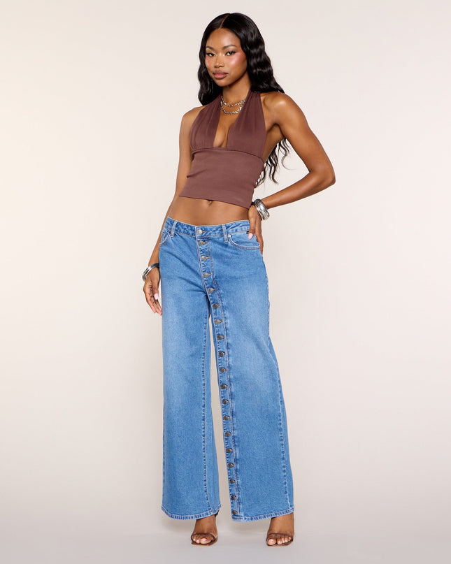 All Fastened Button Up Wide-Leg Jeans