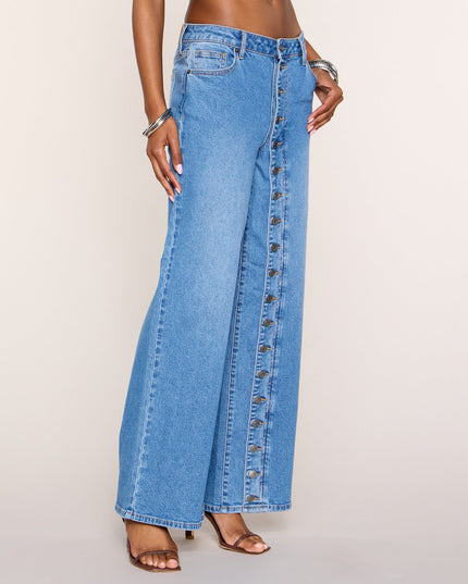 All Fastened Button Up Wide-Leg Jeans