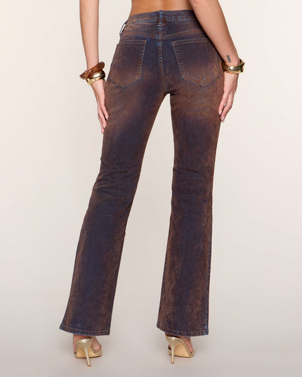 Edge Effect Studded Lace-Up Flare Jeans