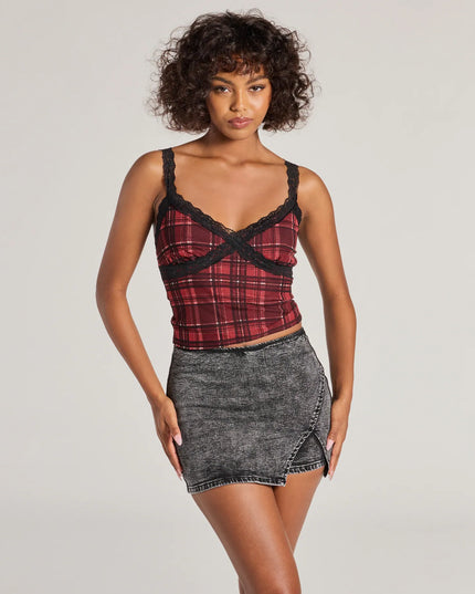 Edgy Style Acid-Wash Denim Skort