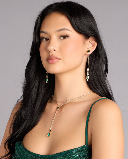 Glimmer Line Gemstone Chain Earrings