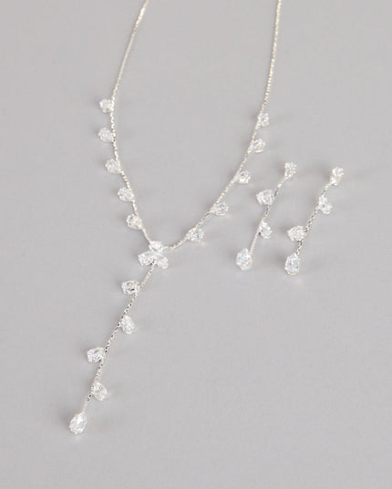 Sleek Shimmer Rhinestone Necklace And Earrings Set