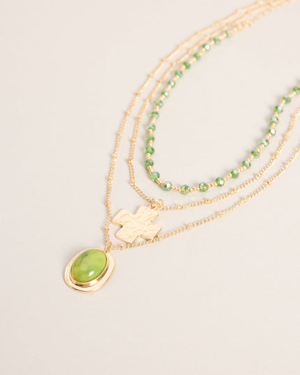 Chic And Styled Layered Stone Charm Necklace