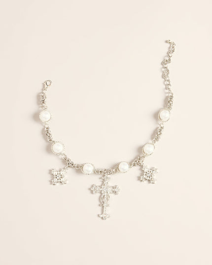 Sacred Spark Pearl Cross Necklace